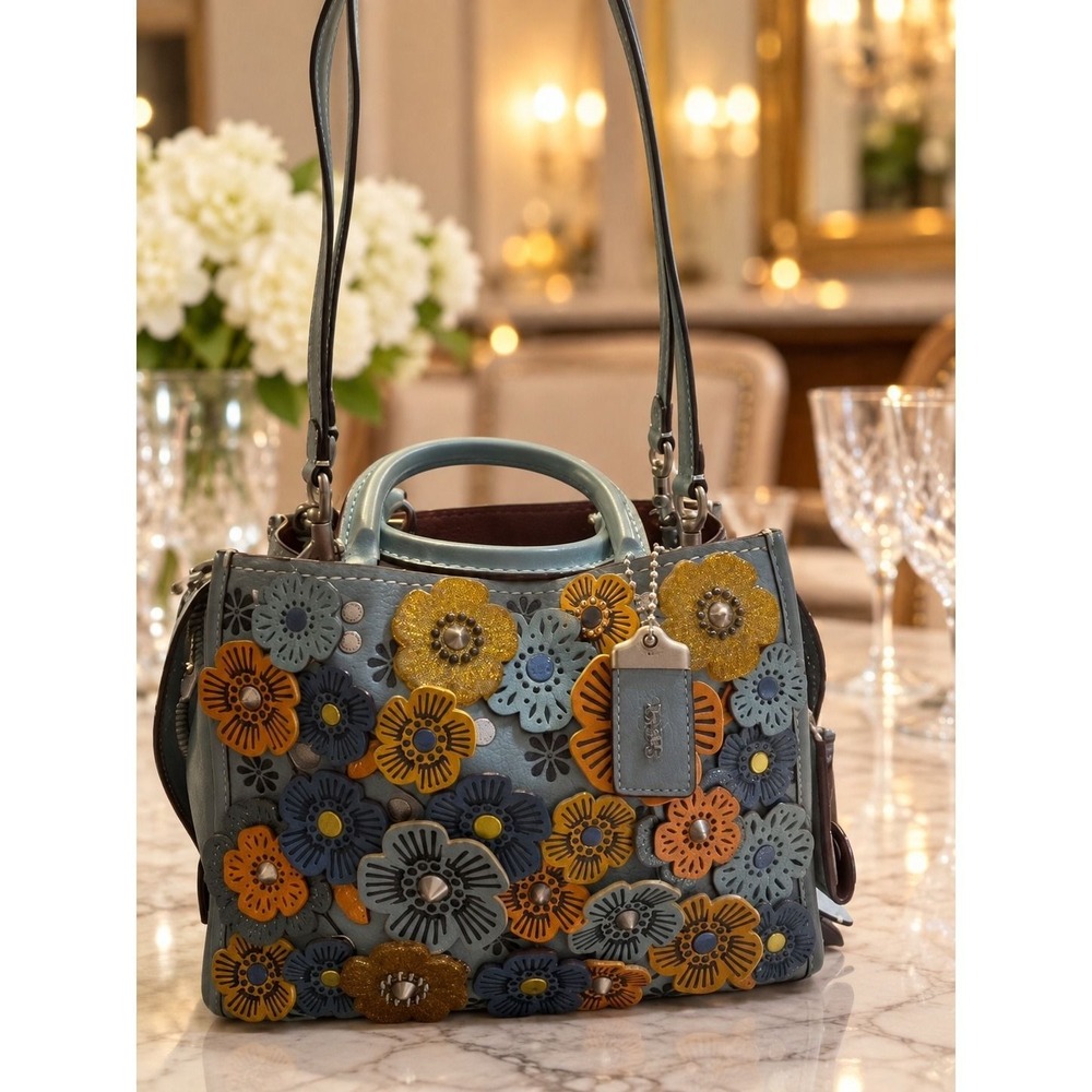 Coach 1941 Rogue 25 With Glitter Tea Rose 10512 Blue Multi Leather Satchel